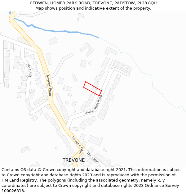 CEDWEN, HOMER PARK ROAD, TREVONE, PADSTOW, PL28 8QU: Location map and indicative extent of plot