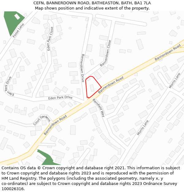 CEFN, BANNERDOWN ROAD, BATHEASTON, BATH, BA1 7LA: Location map and indicative extent of plot