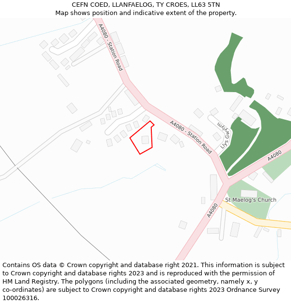 CEFN COED, LLANFAELOG, TY CROES, LL63 5TN: Location map and indicative extent of plot