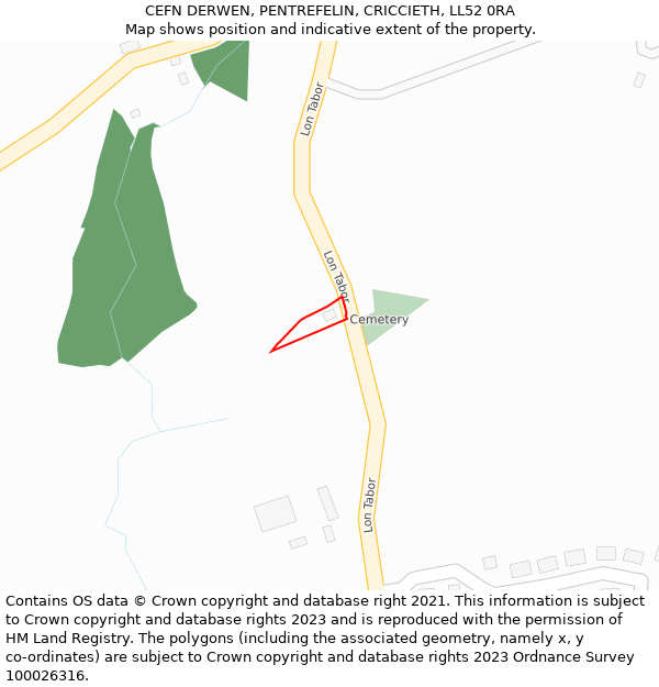 CEFN DERWEN, PENTREFELIN, CRICCIETH, LL52 0RA: Location map and indicative extent of plot