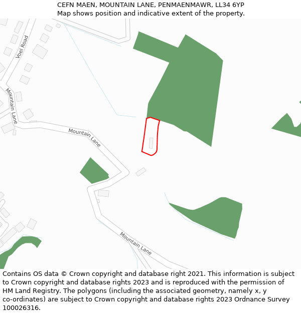 CEFN MAEN, MOUNTAIN LANE, PENMAENMAWR, LL34 6YP: Location map and indicative extent of plot