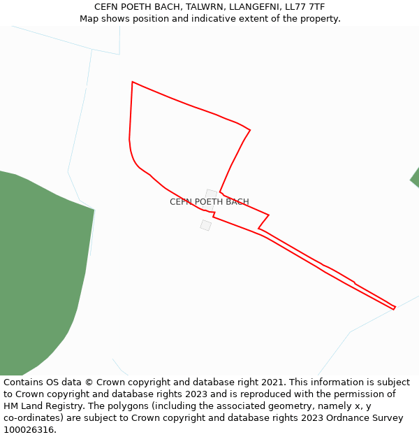 CEFN POETH BACH, TALWRN, LLANGEFNI, LL77 7TF: Location map and indicative extent of plot