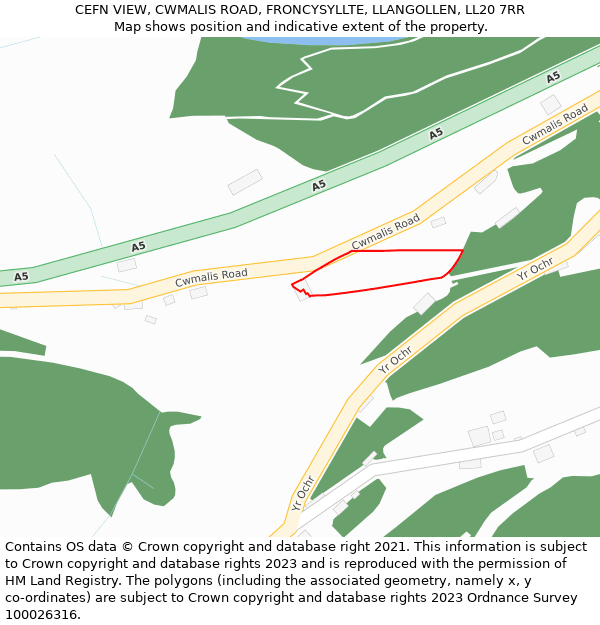 CEFN VIEW, CWMALIS ROAD, FRONCYSYLLTE, LLANGOLLEN, LL20 7RR: Location map and indicative extent of plot