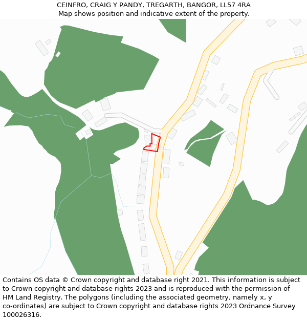 CEINFRO, CRAIG Y PANDY, TREGARTH, BANGOR, LL57 4RA: Location map and indicative extent of plot