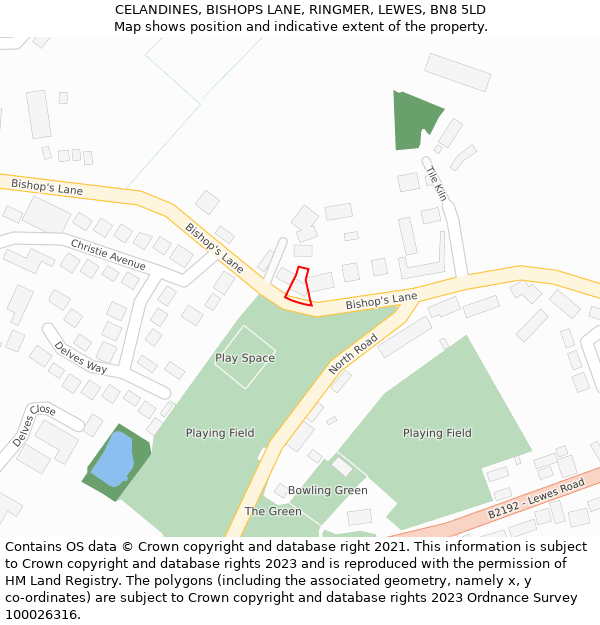 CELANDINES, BISHOPS LANE, RINGMER, LEWES, BN8 5LD: Location map and indicative extent of plot