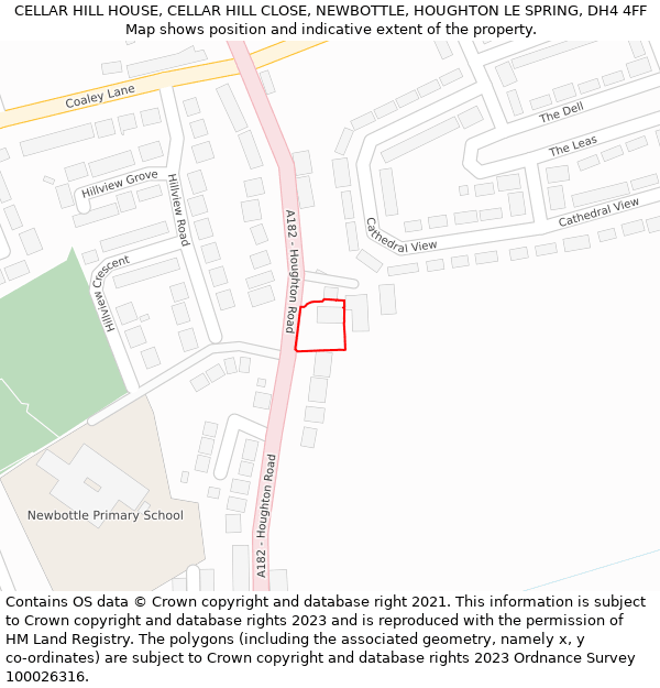 CELLAR HILL HOUSE, CELLAR HILL CLOSE, NEWBOTTLE, HOUGHTON LE SPRING, DH4 4FF: Location map and indicative extent of plot