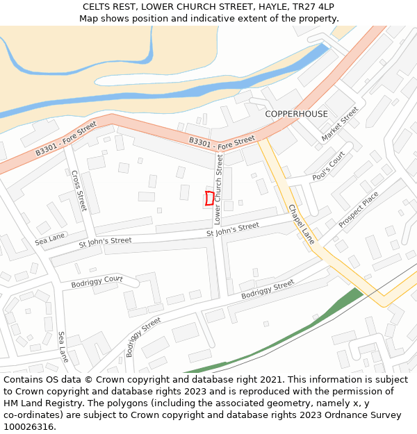 CELTS REST, LOWER CHURCH STREET, HAYLE, TR27 4LP: Location map and indicative extent of plot