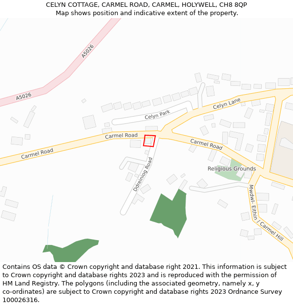 CELYN COTTAGE, CARMEL ROAD, CARMEL, HOLYWELL, CH8 8QP: Location map and indicative extent of plot