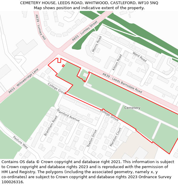 CEMETERY HOUSE, LEEDS ROAD, WHITWOOD, CASTLEFORD, WF10 5NQ: Location map and indicative extent of plot
