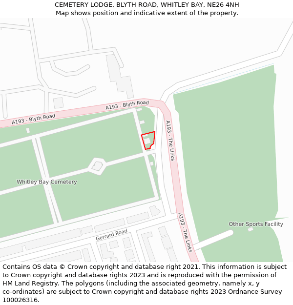 CEMETERY LODGE, BLYTH ROAD, WHITLEY BAY, NE26 4NH: Location map and indicative extent of plot