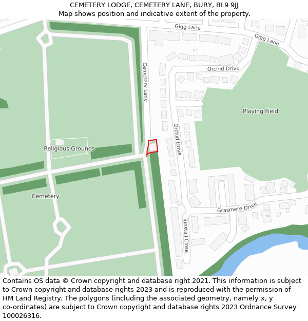 CEMETERY LODGE, CEMETERY LANE, BURY, BL9 9JJ: Location map and indicative extent of plot