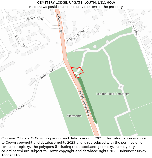 CEMETERY LODGE, UPGATE, LOUTH, LN11 9QW: Location map and indicative extent of plot
