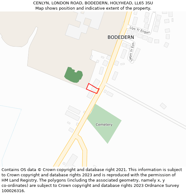 CENLYN, LONDON ROAD, BODEDERN, HOLYHEAD, LL65 3SU: Location map and indicative extent of plot