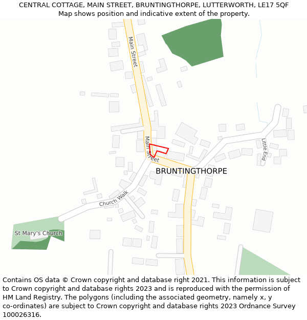 CENTRAL COTTAGE, MAIN STREET, BRUNTINGTHORPE, LUTTERWORTH, LE17 5QF: Location map and indicative extent of plot