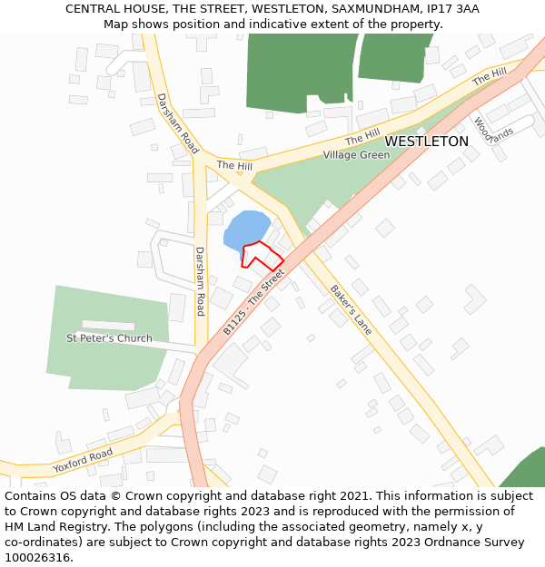 CENTRAL HOUSE, THE STREET, WESTLETON, SAXMUNDHAM, IP17 3AA: Location map and indicative extent of plot