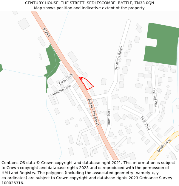 CENTURY HOUSE, THE STREET, SEDLESCOMBE, BATTLE, TN33 0QN: Location map and indicative extent of plot