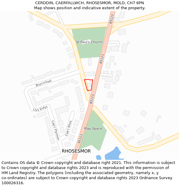 CERDDIN, CAERFALLWCH, RHOSESMOR, MOLD, CH7 6PN: Location map and indicative extent of plot