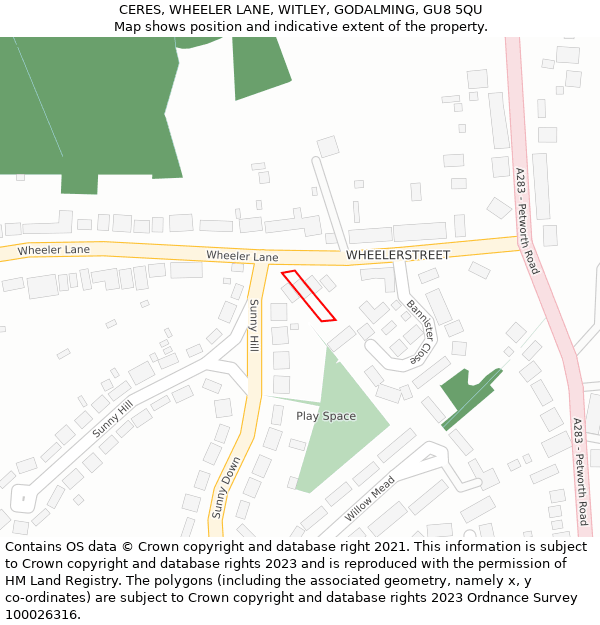 CERES, WHEELER LANE, WITLEY, GODALMING, GU8 5QU: Location map and indicative extent of plot