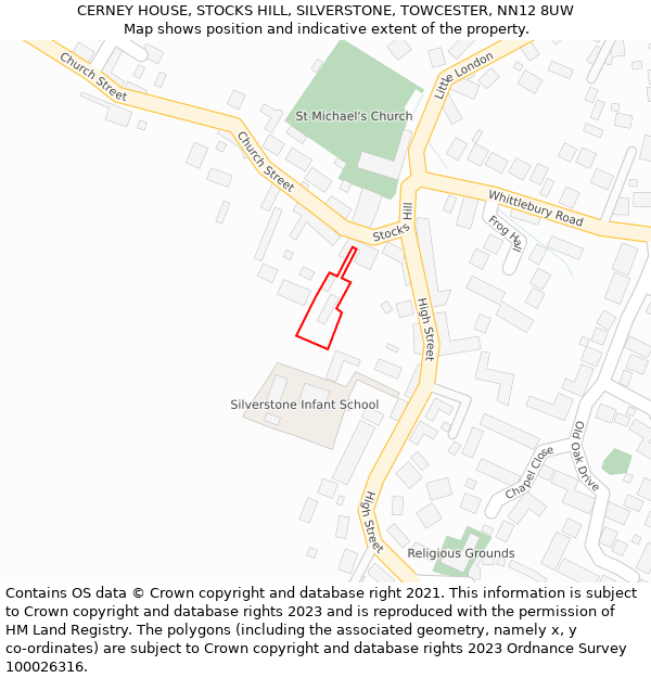 CERNEY HOUSE, STOCKS HILL, SILVERSTONE, TOWCESTER, NN12 8UW: Location map and indicative extent of plot