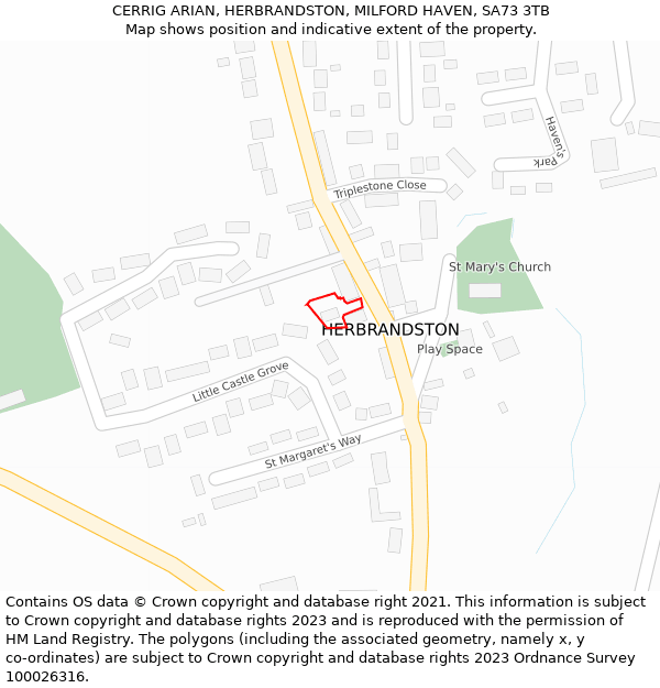 CERRIG ARIAN, HERBRANDSTON, MILFORD HAVEN, SA73 3TB: Location map and indicative extent of plot