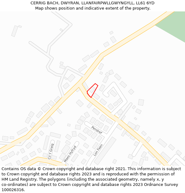 CERRIG BACH, DWYRAN, LLANFAIRPWLLGWYNGYLL, LL61 6YD: Location map and indicative extent of plot