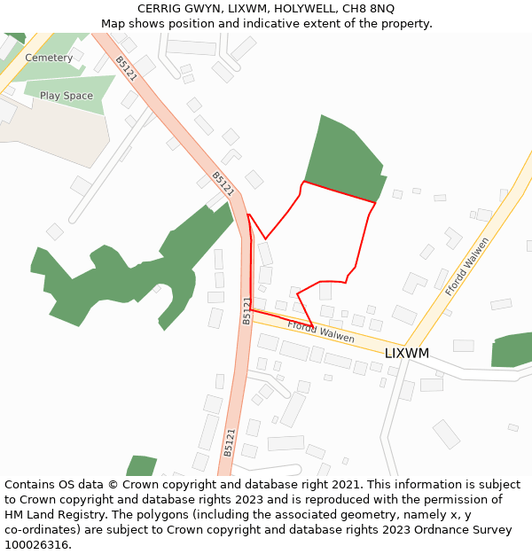 CERRIG GWYN, LIXWM, HOLYWELL, CH8 8NQ: Location map and indicative extent of plot