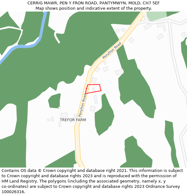 CERRIG MAWR, PEN Y FRON ROAD, PANTYMWYN, MOLD, CH7 5EF: Location map and indicative extent of plot
