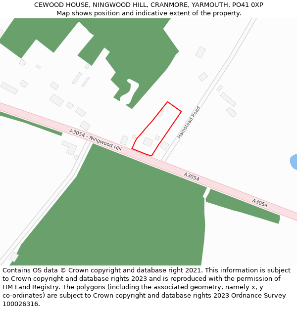 CEWOOD HOUSE, NINGWOOD HILL, CRANMORE, YARMOUTH, PO41 0XP: Location map and indicative extent of plot