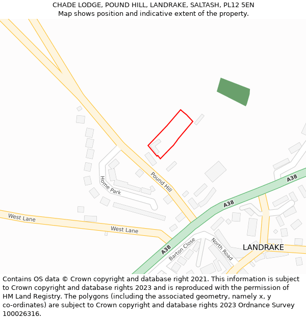 CHADE LODGE, POUND HILL, LANDRAKE, SALTASH, PL12 5EN: Location map and indicative extent of plot