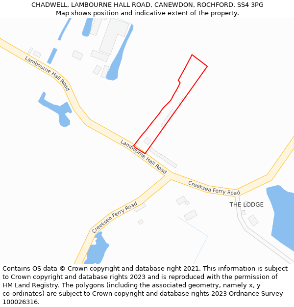 CHADWELL, LAMBOURNE HALL ROAD, CANEWDON, ROCHFORD, SS4 3PG: Location map and indicative extent of plot