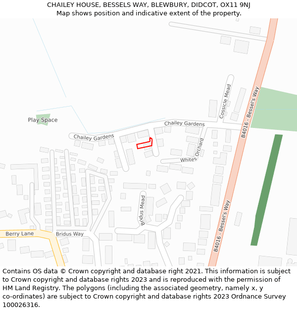 CHAILEY HOUSE, BESSELS WAY, BLEWBURY, DIDCOT, OX11 9NJ: Location map and indicative extent of plot