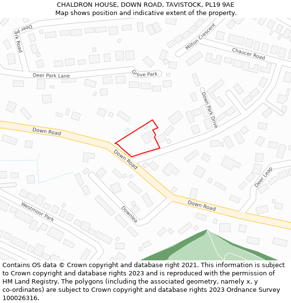 CHALDRON HOUSE, DOWN ROAD, TAVISTOCK, PL19 9AE: Location map and indicative extent of plot