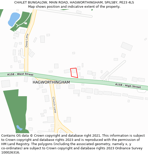 CHALET BUNGALOW, MAIN ROAD, HAGWORTHINGHAM, SPILSBY, PE23 4LS: Location map and indicative extent of plot