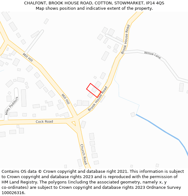CHALFONT, BROOK HOUSE ROAD, COTTON, STOWMARKET, IP14 4QS: Location map and indicative extent of plot
