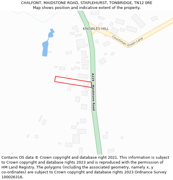 CHALFONT, MAIDSTONE ROAD, STAPLEHURST, TONBRIDGE, TN12 0RE: Location map and indicative extent of plot