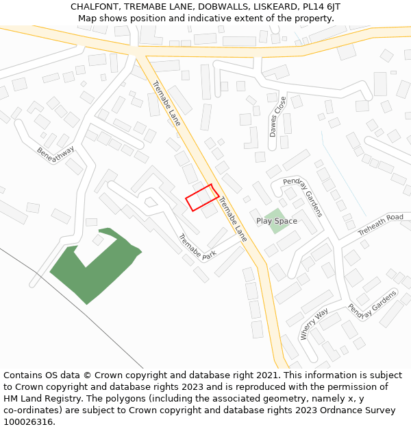 CHALFONT, TREMABE LANE, DOBWALLS, LISKEARD, PL14 6JT: Location map and indicative extent of plot