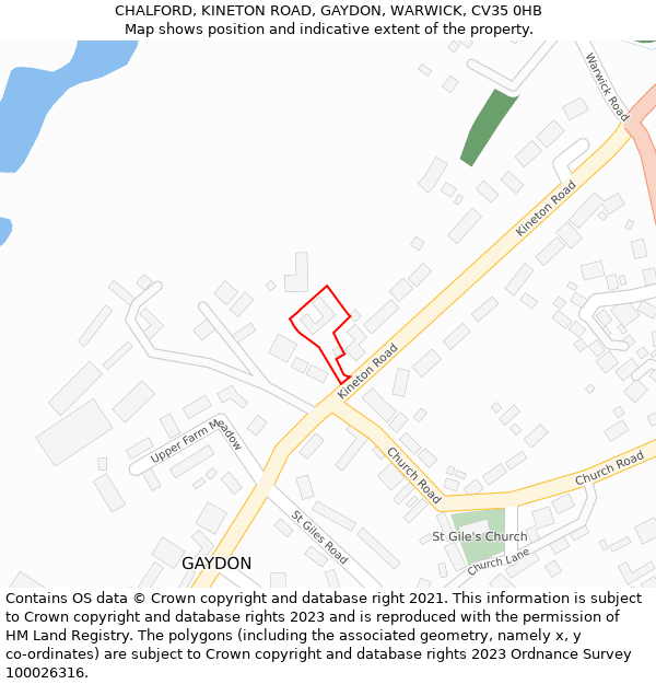 CHALFORD, KINETON ROAD, GAYDON, WARWICK, CV35 0HB: Location map and indicative extent of plot