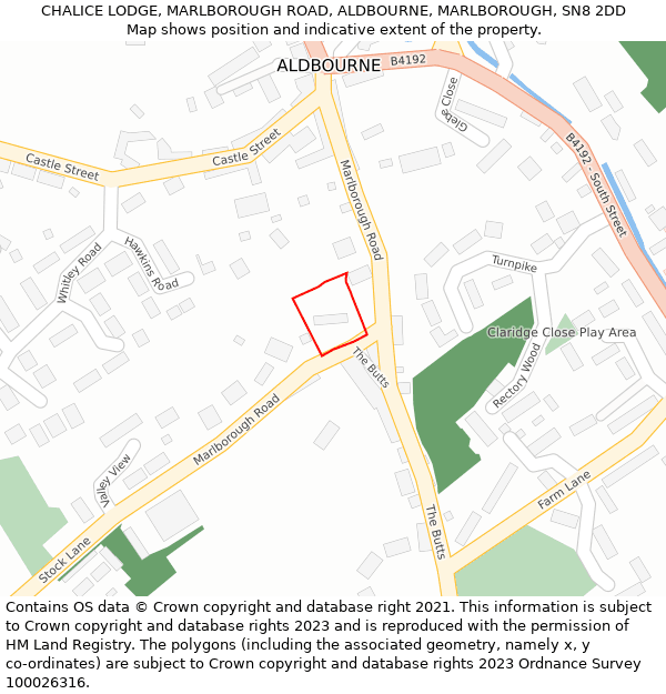 CHALICE LODGE, MARLBOROUGH ROAD, ALDBOURNE, MARLBOROUGH, SN8 2DD: Location map and indicative extent of plot