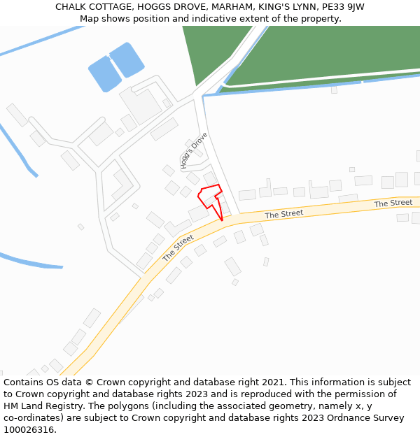 CHALK COTTAGE, HOGGS DROVE, MARHAM, KING'S LYNN, PE33 9JW: Location map and indicative extent of plot