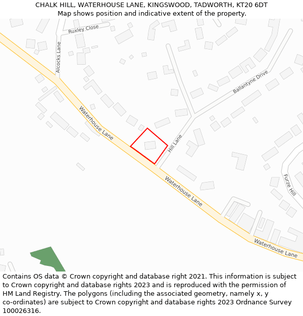 CHALK HILL, WATERHOUSE LANE, KINGSWOOD, TADWORTH, KT20 6DT: Location map and indicative extent of plot