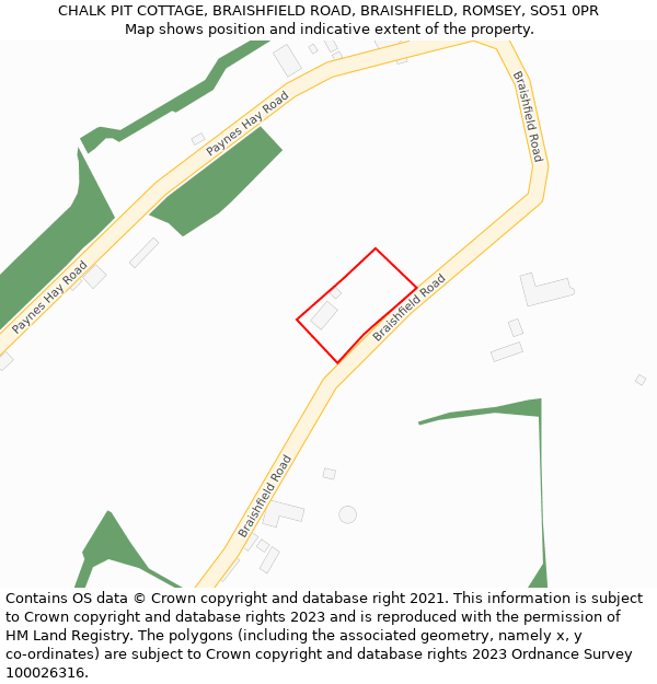 CHALK PIT COTTAGE, BRAISHFIELD ROAD, BRAISHFIELD, ROMSEY, SO51 0PR: Location map and indicative extent of plot