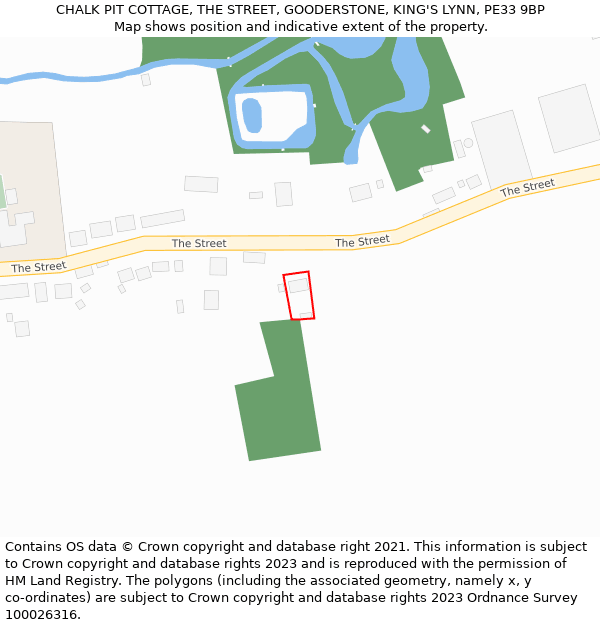 CHALK PIT COTTAGE, THE STREET, GOODERSTONE, KING'S LYNN, PE33 9BP: Location map and indicative extent of plot