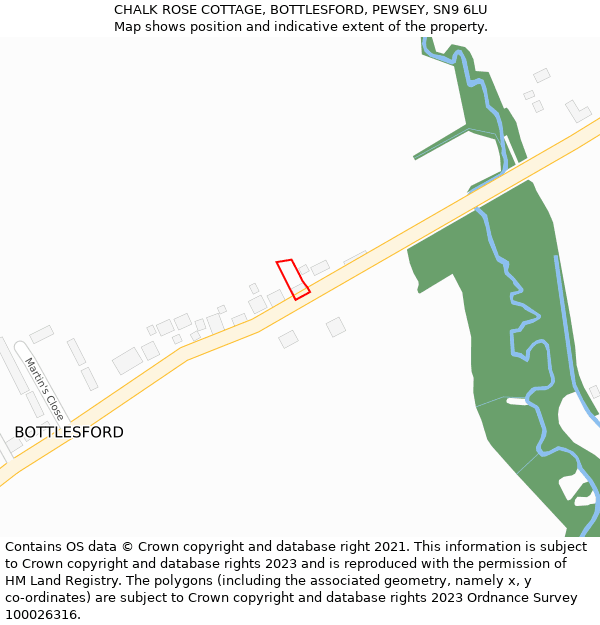 CHALK ROSE COTTAGE, BOTTLESFORD, PEWSEY, SN9 6LU: Location map and indicative extent of plot