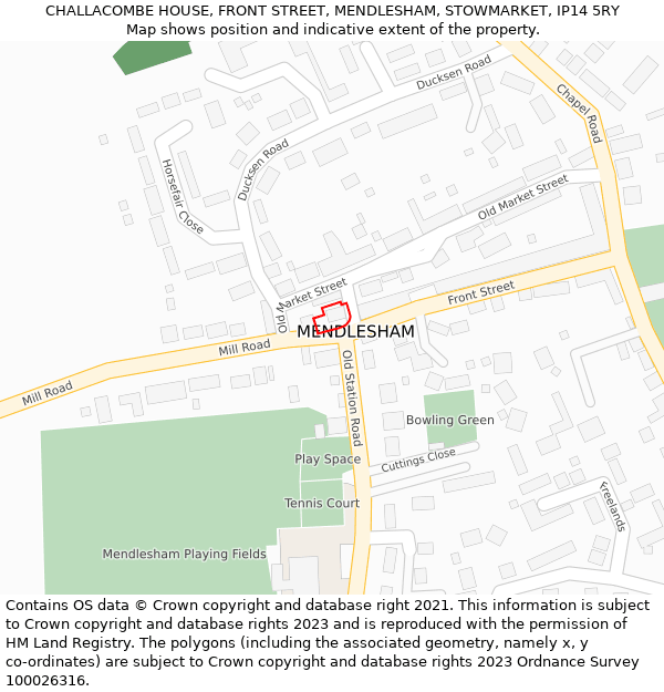 CHALLACOMBE HOUSE, FRONT STREET, MENDLESHAM, STOWMARKET, IP14 5RY: Location map and indicative extent of plot
