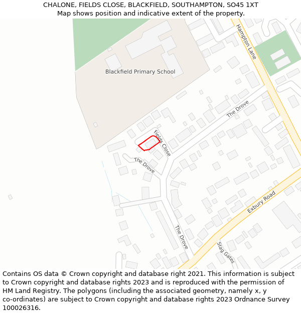 CHALONE, FIELDS CLOSE, BLACKFIELD, SOUTHAMPTON, SO45 1XT: Location map and indicative extent of plot