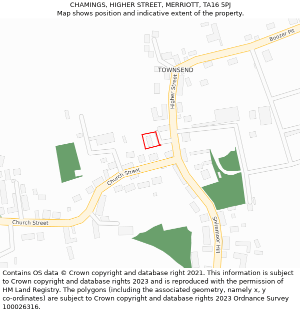 CHAMINGS, HIGHER STREET, MERRIOTT, TA16 5PJ: Location map and indicative extent of plot