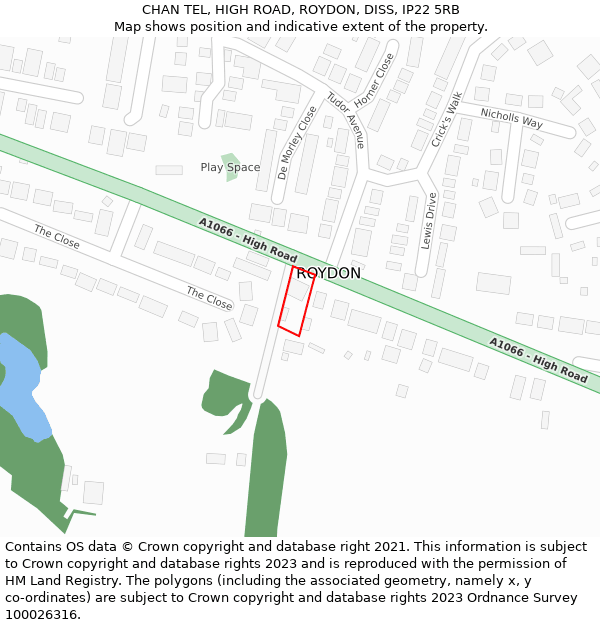 CHAN TEL, HIGH ROAD, ROYDON, DISS, IP22 5RB: Location map and indicative extent of plot