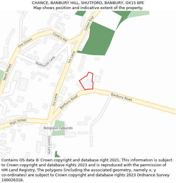 CHANCE, BANBURY HILL, SHUTFORD, BANBURY, OX15 6PE: Location map and indicative extent of plot