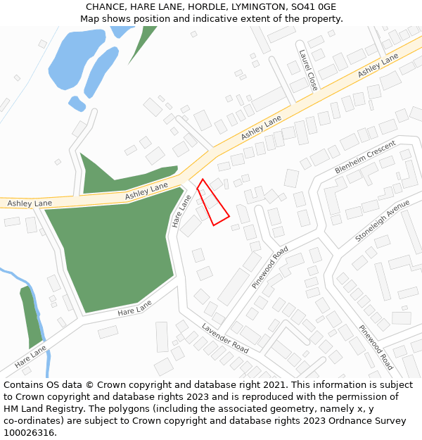CHANCE, HARE LANE, HORDLE, LYMINGTON, SO41 0GE: Location map and indicative extent of plot