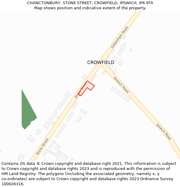 CHANCTONBURY, STONE STREET, CROWFIELD, IPSWICH, IP6 9TA: Location map and indicative extent of plot